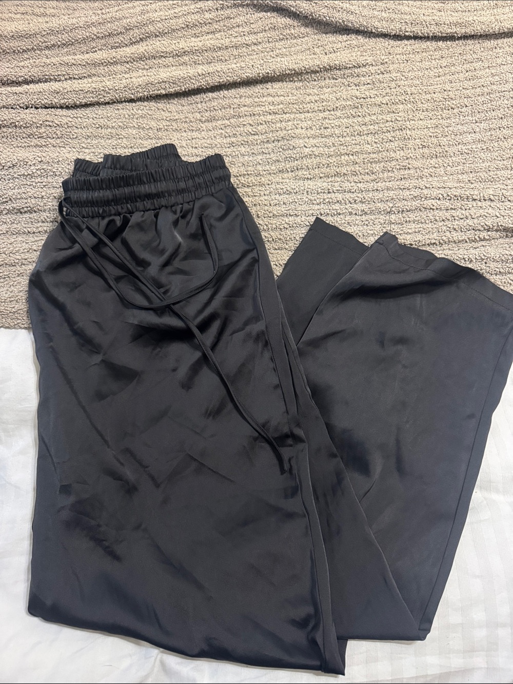 Black Drawstring Satin Pants